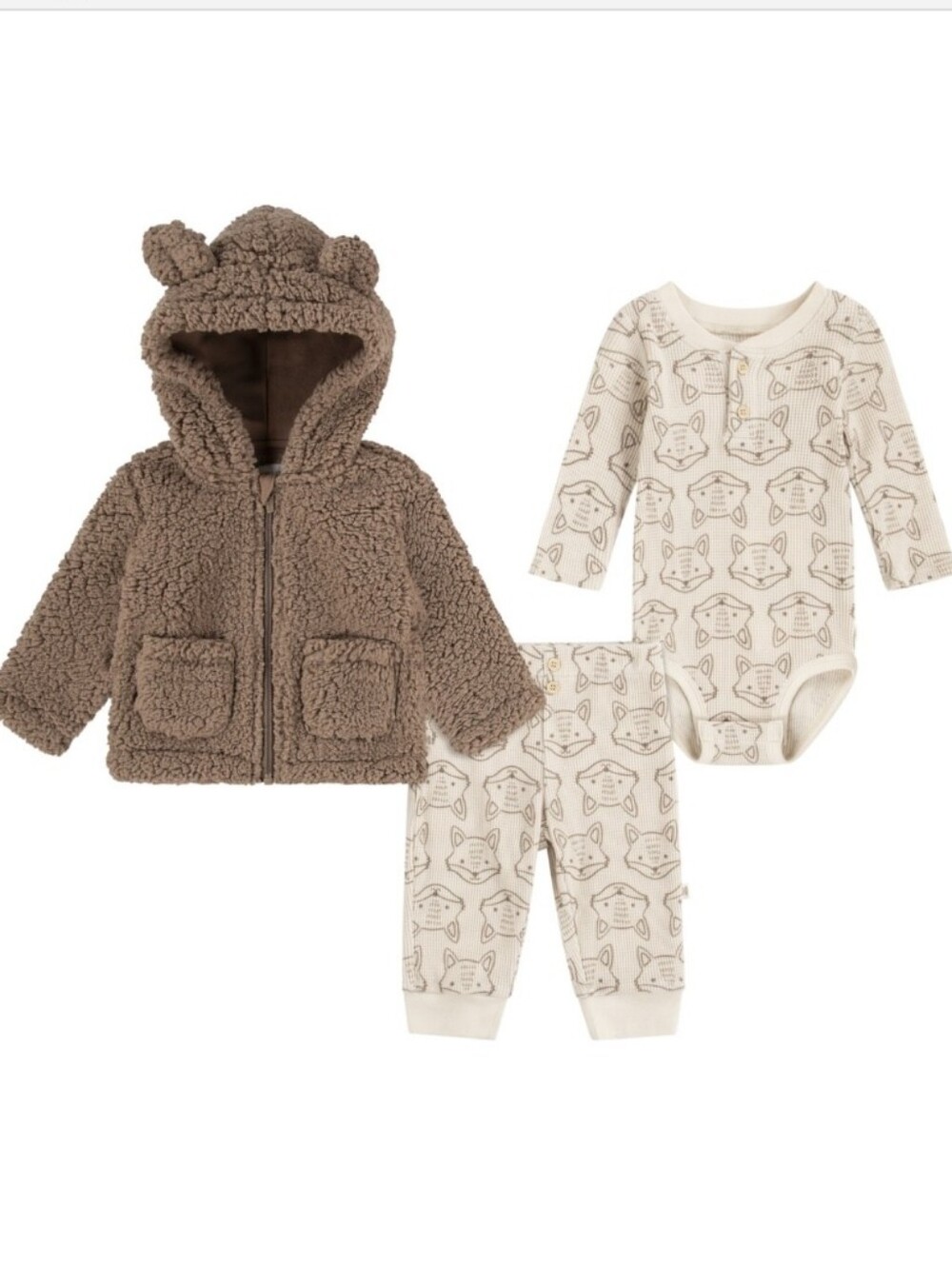 Huggies Baby Boys Sherpa Jacket, Bodysuit and Pants 3-Piece Set -gift NWT